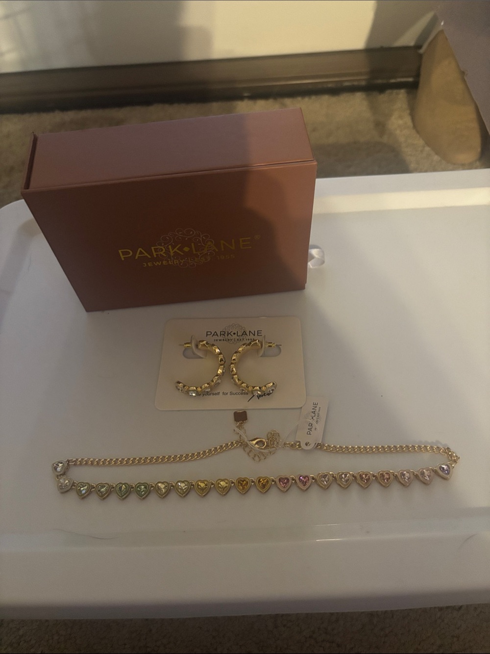 Park Lane Gold-Tone Heart Link Bracelet with Multicolor Stones